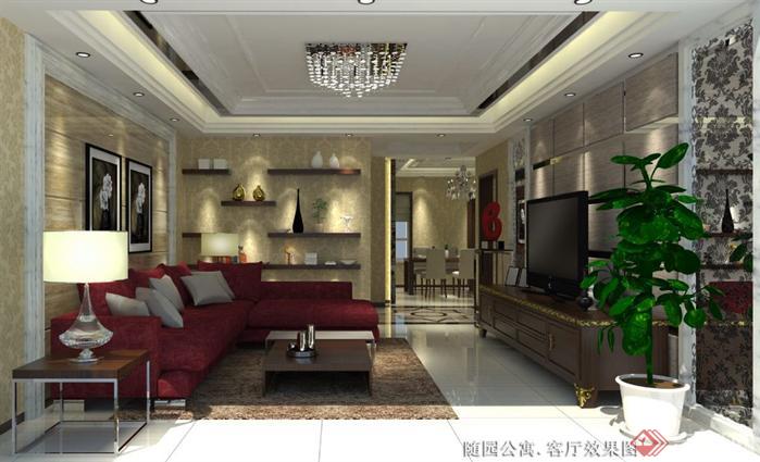 一套中式风格户型家装方案SU精品设计模型（整套CAD图纸+效果图）(1)