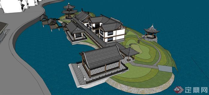 一个岛屿上的会所建筑设计方案SU模型1