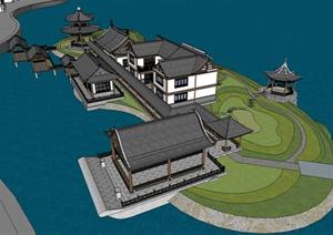 一个岛屿上的会所建筑设计方案SU(草图大师)模型