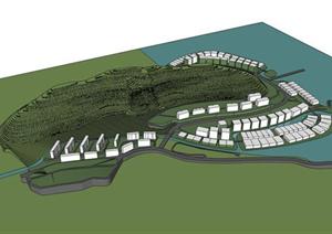 一个背山靠水园区规划设计方案SU(草图大师)模型