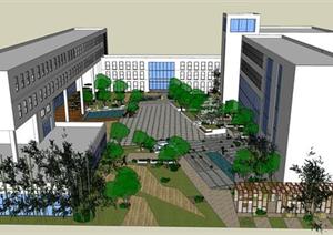 现代多层办公楼内庭院景观设计SU(草图大师)精细模型