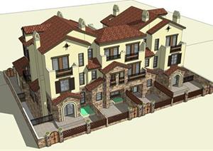 西班牙洋房住宅建筑设计方案SU(草图大师)模型