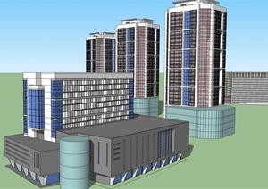 高层商务办公楼建筑群设计方案SU(草图大师)模型