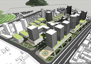 城市中轴线综合规划方案SU(草图大师)精致设计模型