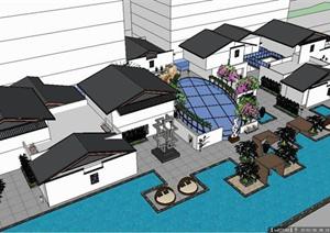 一个新中式屋顶花园SU(草图大师)精致设计模型
