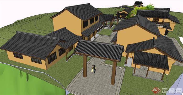 一个旅游区法寺建筑方案SU精细设计模型(4)