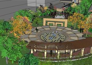 一个社区喷泉广场景观方案SU(草图大师)精细设计模型