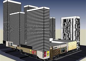 大型时代购物广场建筑方案SU(草图大师)精细设计模型