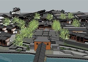 复原古镇建筑规划方案SU(草图大师)精细设计模型