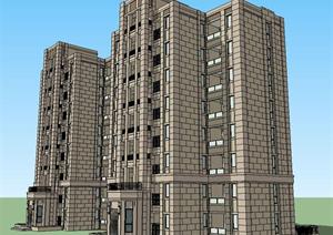 现代简约风格8层住宅楼建筑SU(草图大师)精细设计模型
