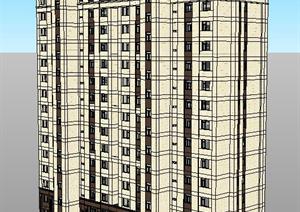 现代简约高层住宅楼建筑SU(草图大师)精细设计模型