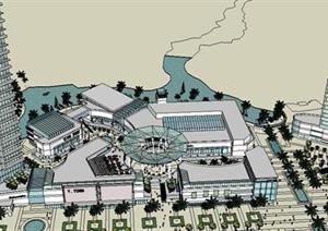 滨海城市商业中心地块规划方案SU(草图大师)精细设计模型