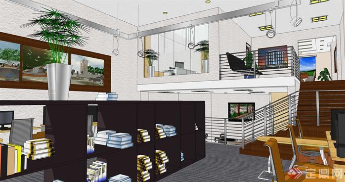 小型办公室loft空间su模型设计(3)