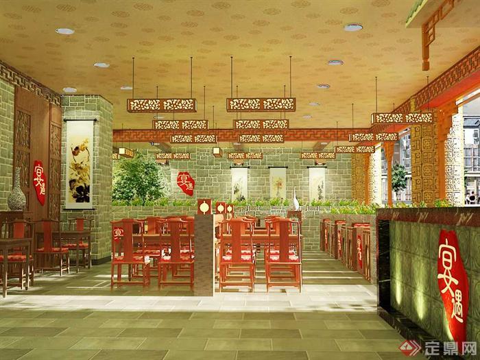 某中式餐厅3D效果图(4)