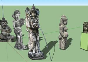 巴厘岛雕塑组件集SU(草图大师)精致设计模型