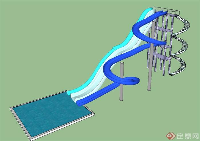 水上世界大型滑梯SU精致设计模型(2)
