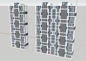 现代偏中式高层住宅建筑方案SU(草图大师)模型设计