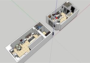 复式楼的单身公寓室内设计SU(草图大师)模型