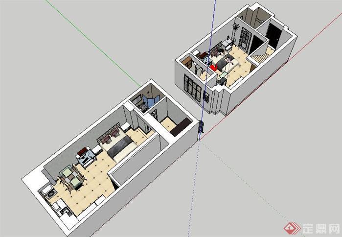 复式楼的单身公寓室内设计su模型(1)