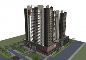 一组现代高层住宅建筑设计加商业SU(草图大师)模型