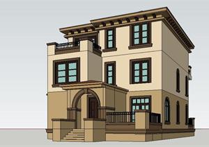 双拼别墅建筑SU(草图大师)模型设计