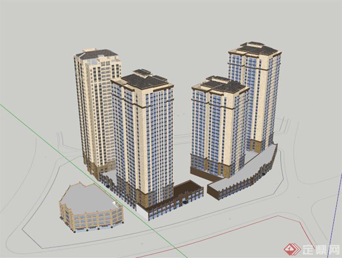 高层 小高层 底商 商业 住宅精细模型(3)