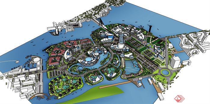 滨水区城市设计sketchup模型与CAD总图(3)