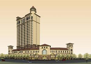 精细托斯卡纳风格酒店及商业建筑设计SU(草图大师)精致模型