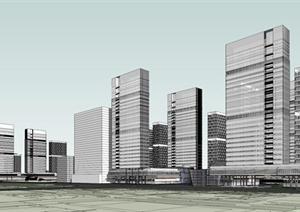 CBD中央办公区 商业区与居住区建筑群总体规划SU(草图大师)精致模型