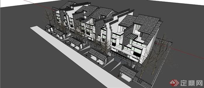 某新中式联排别墅建筑设计方案su模型4