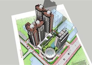 某地区商业综合体建筑设计方案SU(草图大师)精致模型