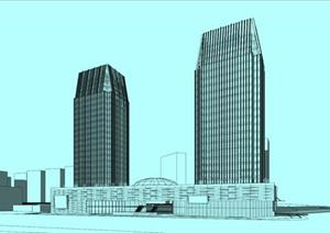 西安某新城項目现代风格综合体建筑设计SU(草图大师)精致模型