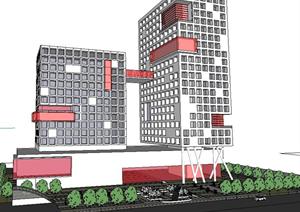 极富现代感办公+酒店建筑项目方案SU(草图大师)精致设计模型