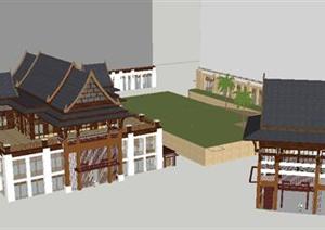 某东南亚风格度假酒店建筑方案SU(草图大师)精致设计模型