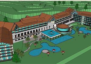 五星级东南亚风格度假酒店方案SU(草图大师)精致设计模型