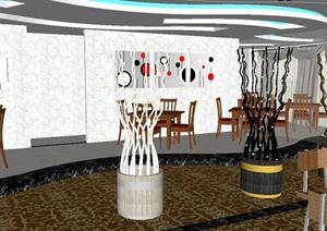 一个现代餐馆室内装潢方案SU(草图大师)精致设计模型（附CAD施工图）