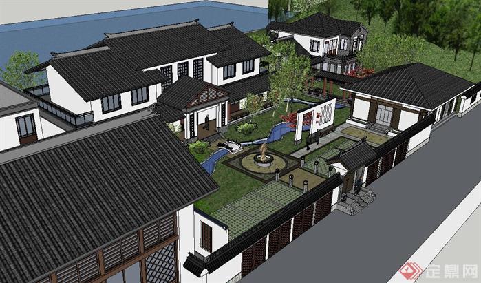 中式疗养院建筑方案SU精致设计模型(2)