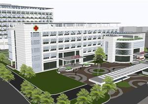 现代风格县城人民医院建筑方案SU(草图大师)精致设计模型