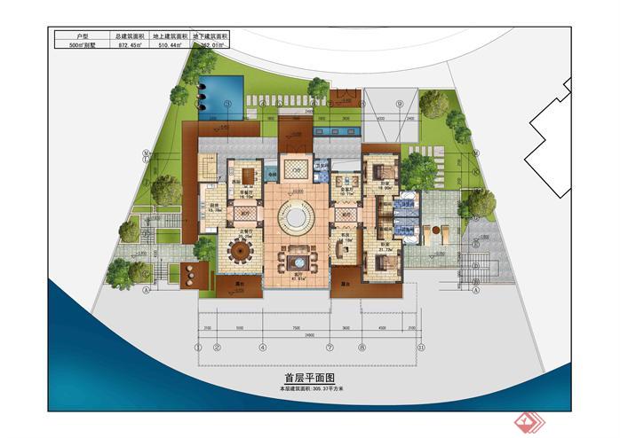 500平方独栋大别墅建筑方案SU精致设计模型（附室内布置平面图）(6)