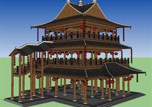 一个古建茶楼戏馆SU(草图大师)精致设计模型