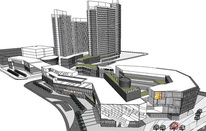 现代商业综合体建筑方案SU精致设计模型(3)