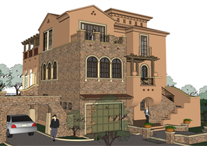 某西班牙风格住宅别墅设计方案和SU(草图大师)模型