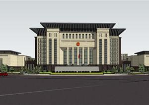 广州某行政办公区办公楼建筑设计SU(草图大师)精致模型