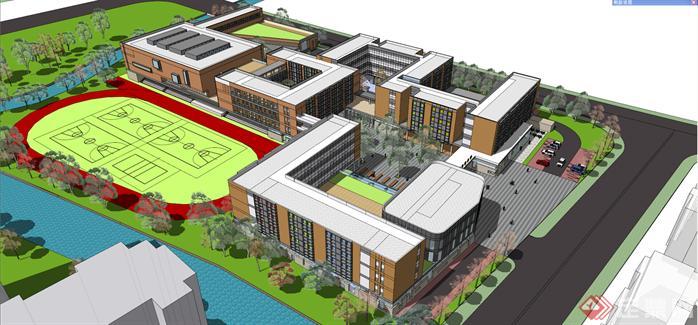 某地小学校区建筑群整体su精致模型(7)