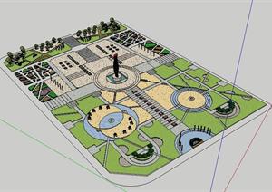 一个现代风格小城市广场设计sketchup模型