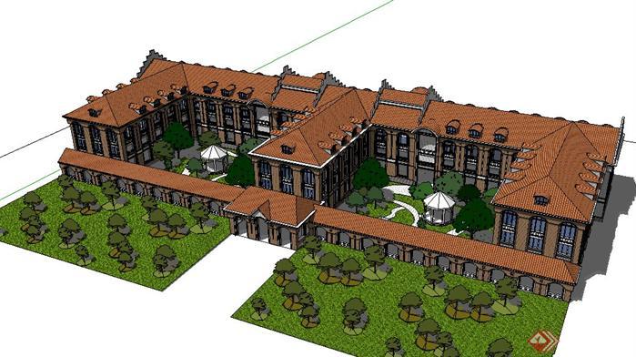欧式疗养院建筑设计sketchup模型(1)