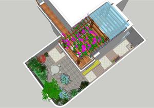 一个带阳台的中式庭院景观设计SU(草图大师)模型