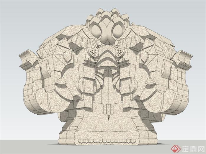 东南亚大象石雕SU精致设计模型(4)