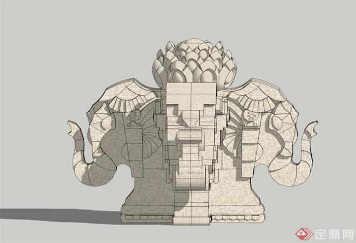 东南亚大象石雕SU精致设计模型(4)