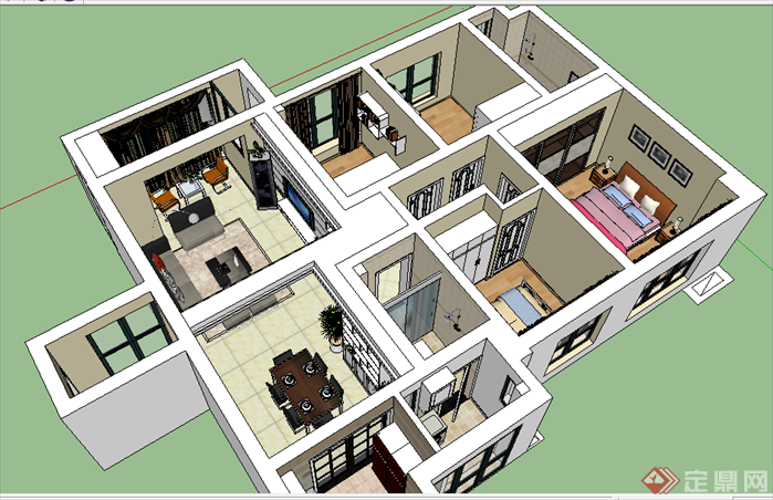 现代风格家装室内设计全套施工图+全房SU精细模型(3)